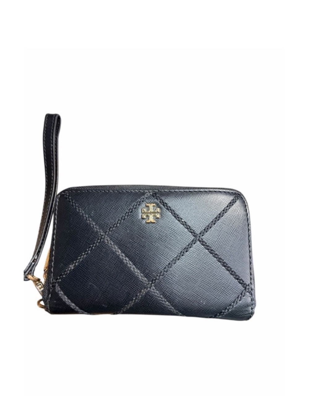Tory Burch Black Quilted Full Zipper Wristlet
